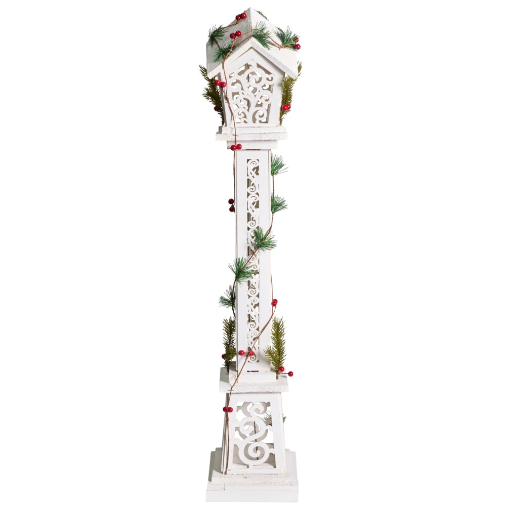 Decorazione natalizia Abete bianco Legno Lanterna luminosa LED Statuetta Artigianale Tradizionale