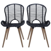 Sedie da Pranzo 2 pz Nere in Rattan Naturale 246807
