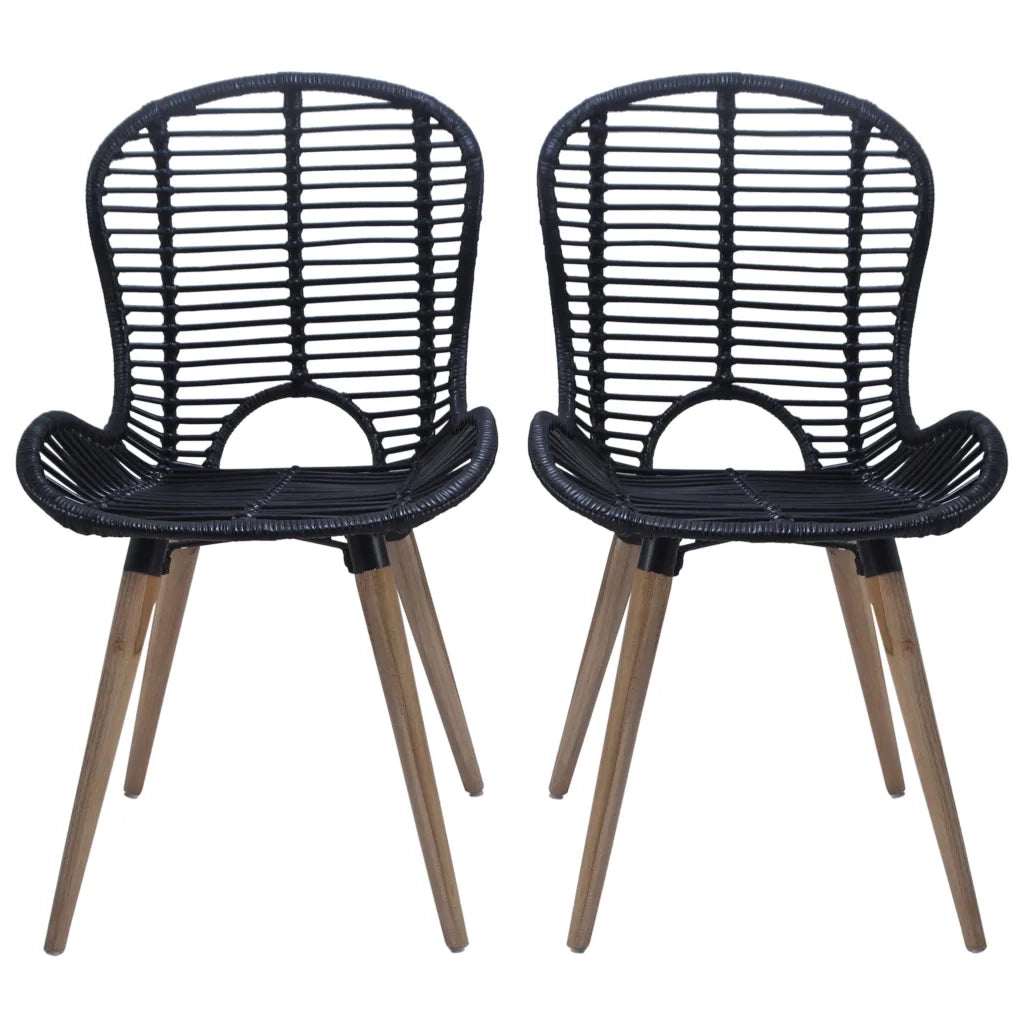 Sedie da Pranzo 2 pz Nere in Rattan Naturale 246807
