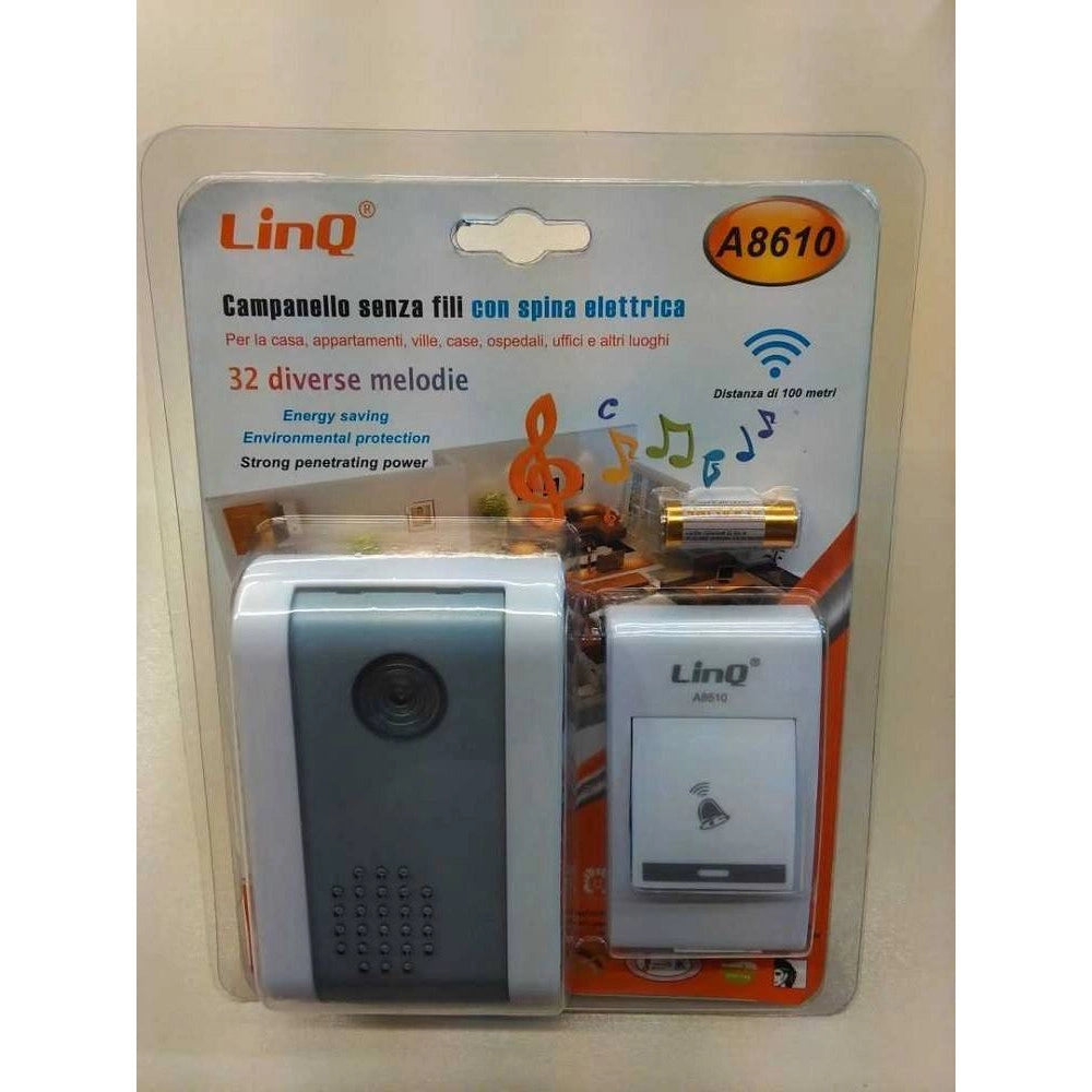 Trade Shop - Campanello Wireless Spina Elettrica Rete 220v Senza Fili 32 Melodie Porta A8610 -