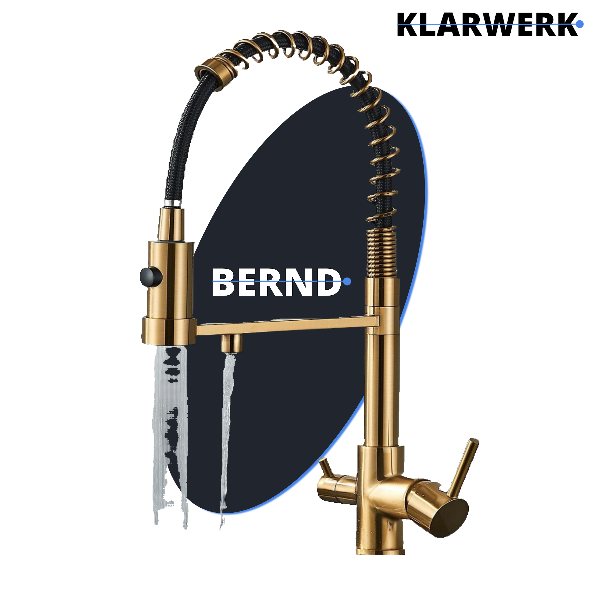 Bernd | Filtro oro opaco  3 vie gastronomia Rubinetto cucina amolla in acciaio inossidabile osmosi|Miscelatore da ristorante ruotabile 360°