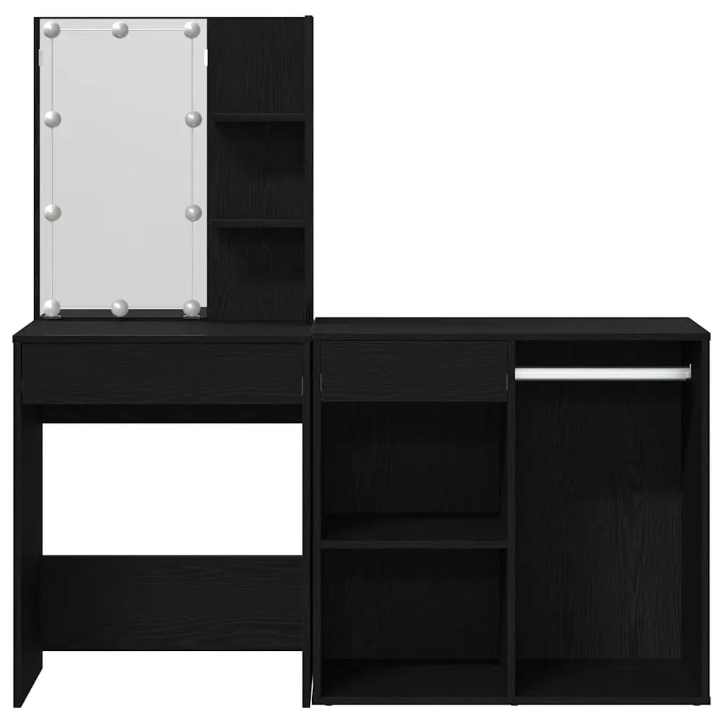 Set Toeletta | Tavolo da Trucco LED Rovere Nero 140 x 40 x 140 cm