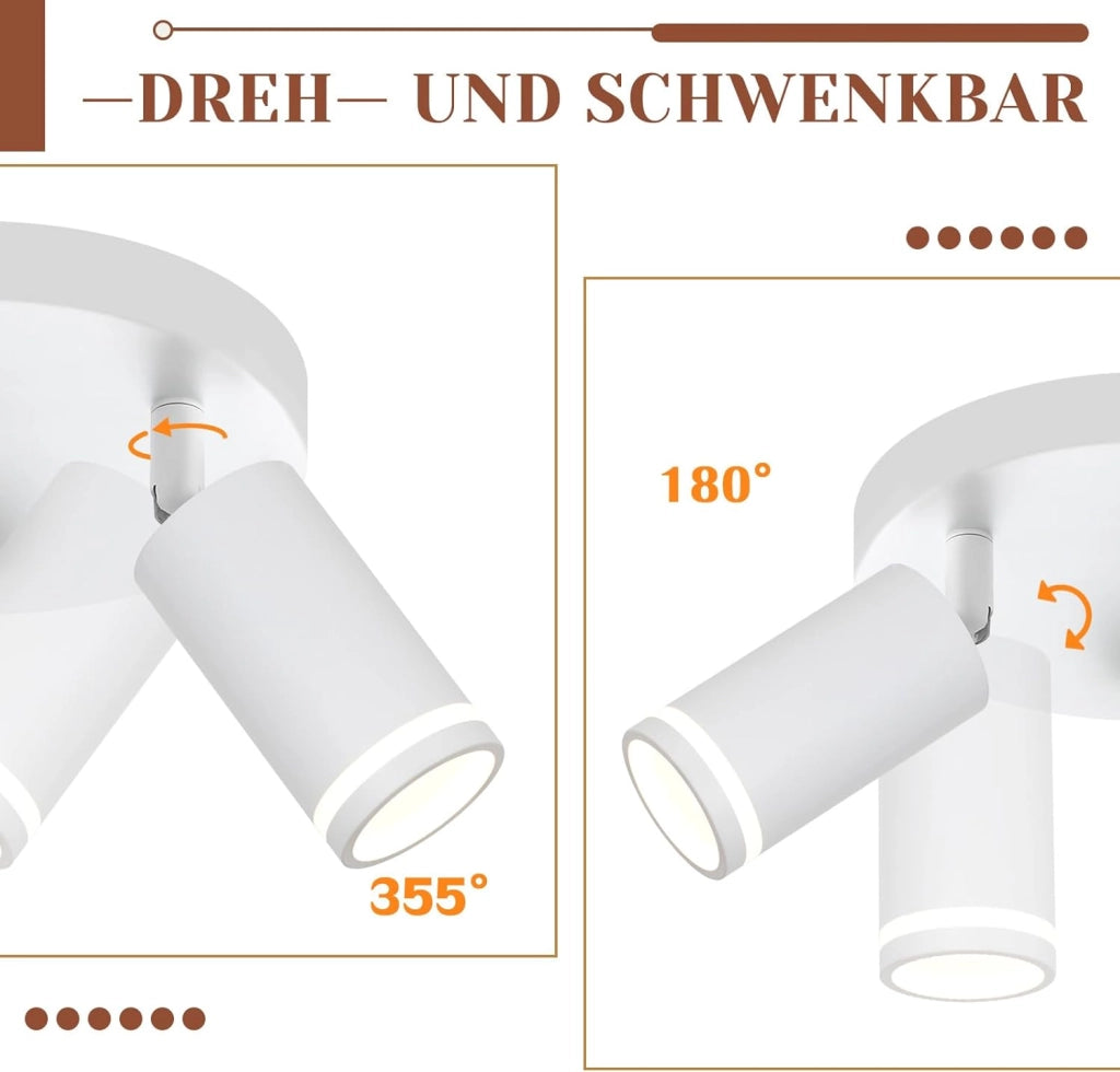 ZMH Faretto da soffitto Bianco 3 Luci Rotondo GU10 Orientabile da Interno in Metallo per Corridoio Senza Lampadine