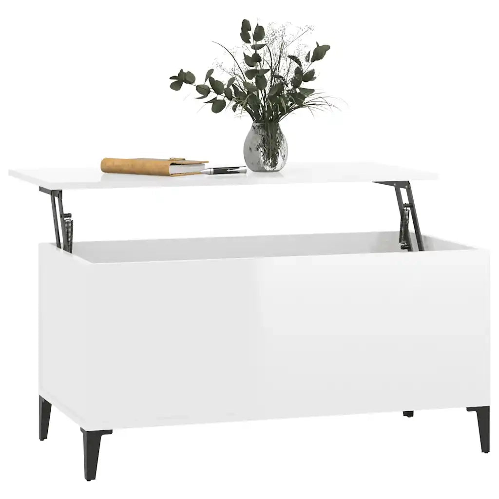 Tavolino salotto | Tavolino da caff¨¨ | Tavolino da Soggiorno Bianco Lucido 90x44,5x45 cm Legno Multistrato