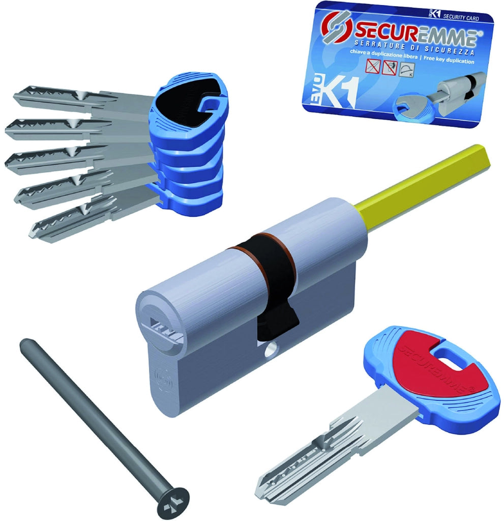 Securemme CILINDRO CROMO SATINATO EVOK1 CON CODOLO 5 chiavi mm. 75 (30+45)