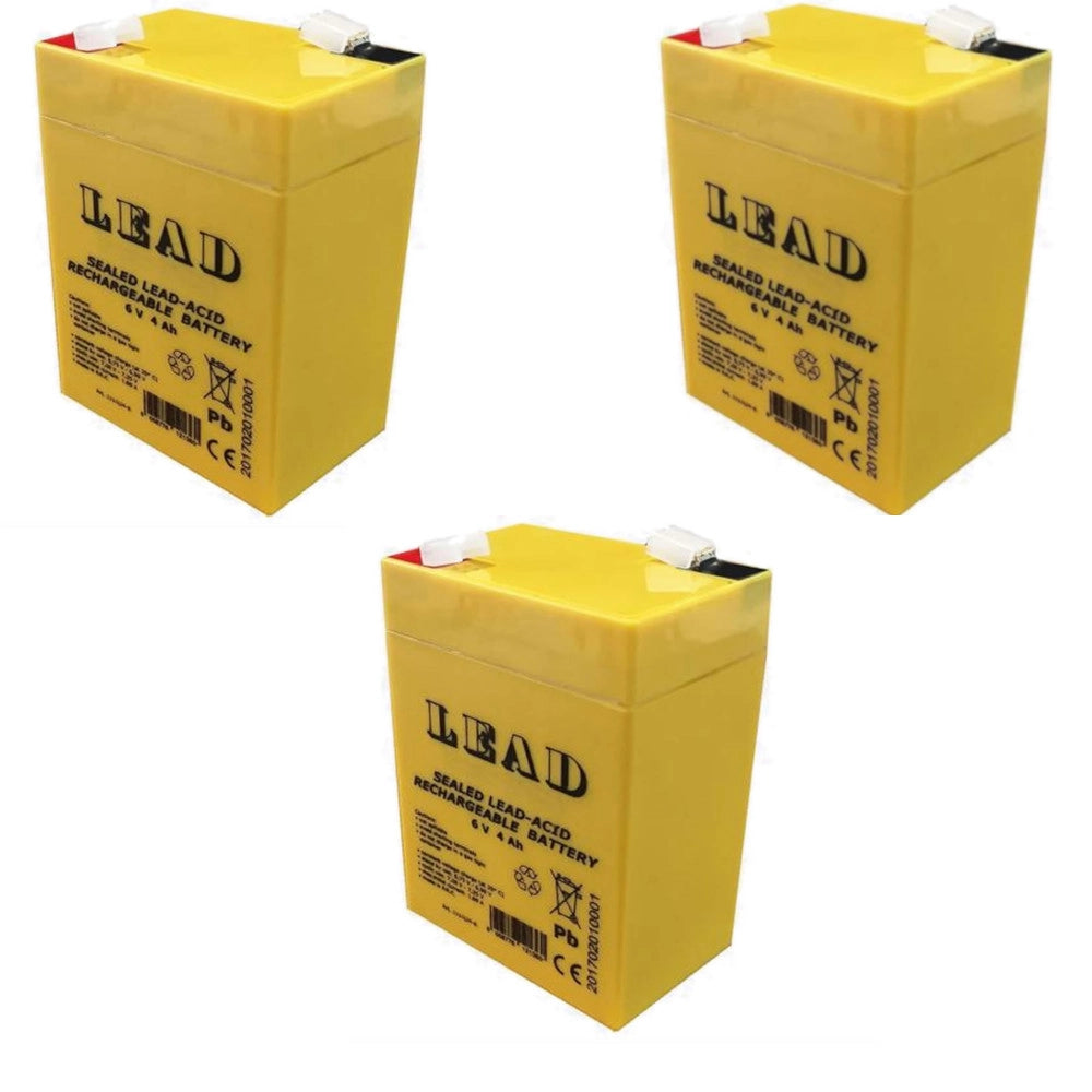 Multipack da 3 batterie ricaricabili 6 volt 4 ah per lampada d'emergenza antifurto allarme giochi