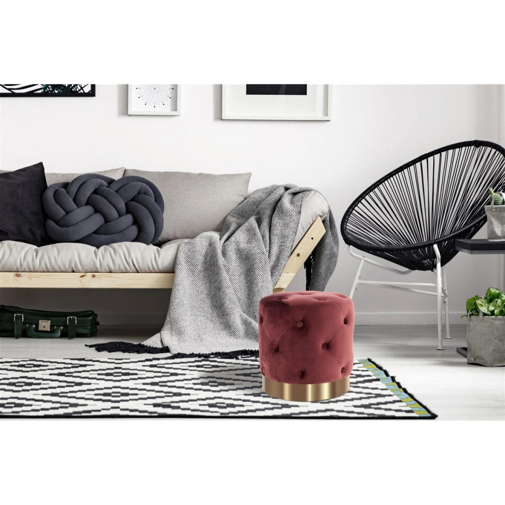 Pouf contenitore Piano in velluto bordeaux e oro
