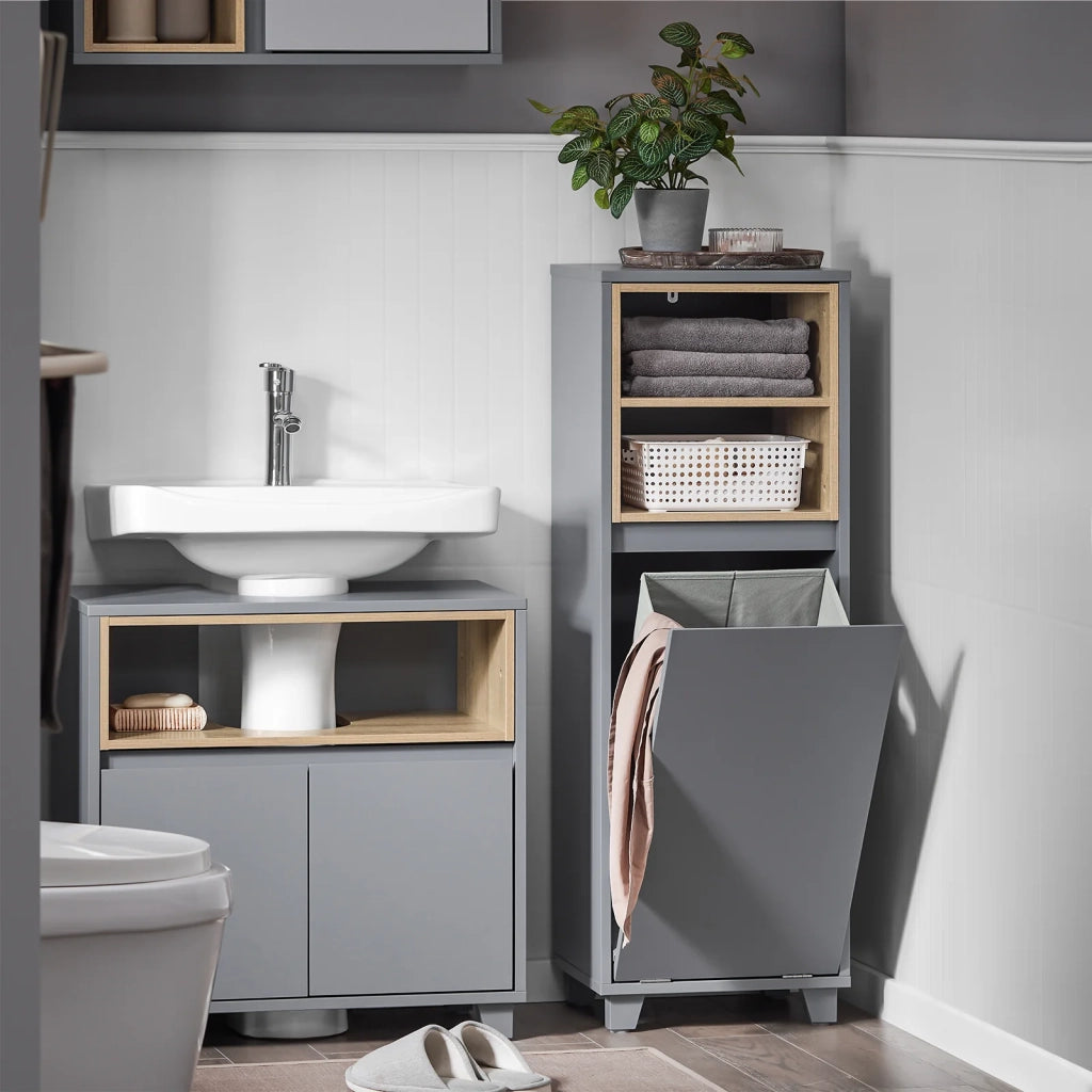 Mobiletto da bagno con cesto portabiancheria Mobiletto salvaspazio Cassettiera Bagno 35x30x105cm Grigio BZR146-DG