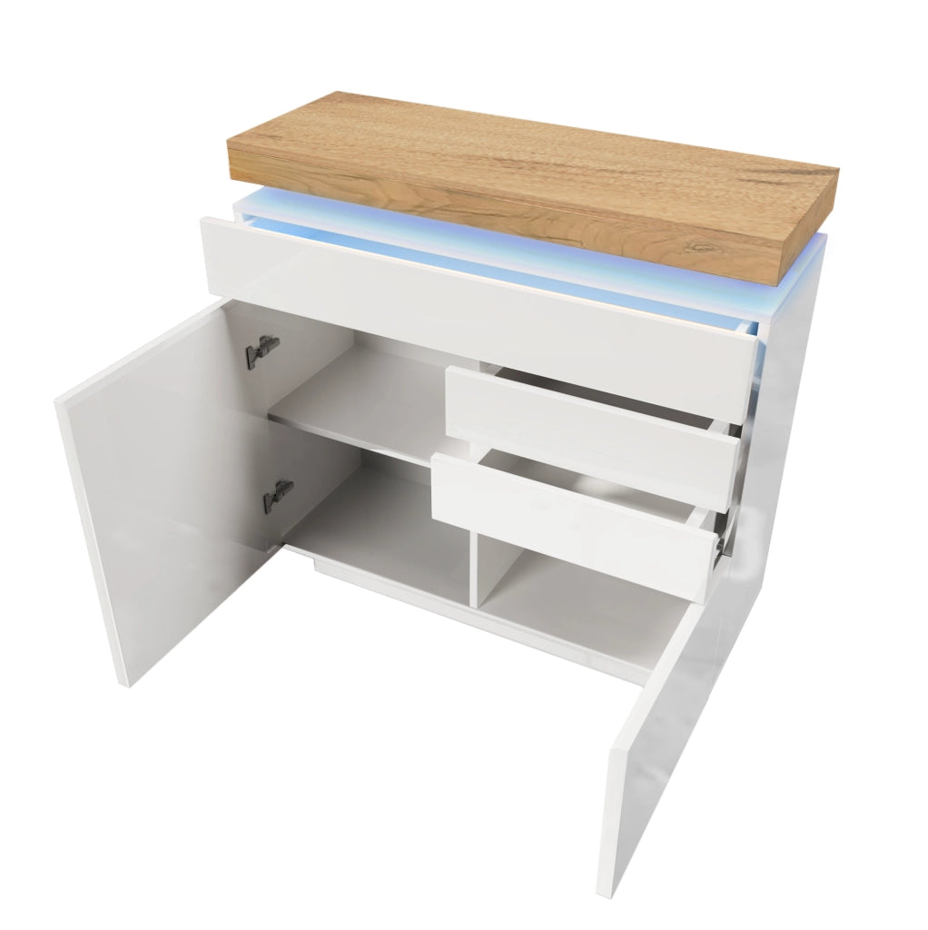 Sideboard lucido bianco con LED; 115 x 110 x 39 cm; in truciolare e MDF