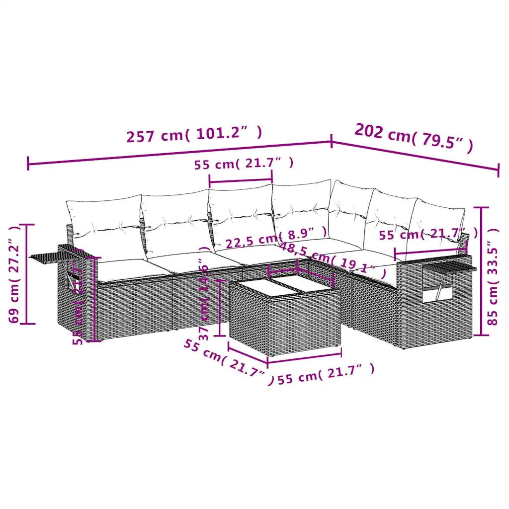 Set Divani da Giardino 7 pz con Cuscini Marrone in Polyrattan 3220223