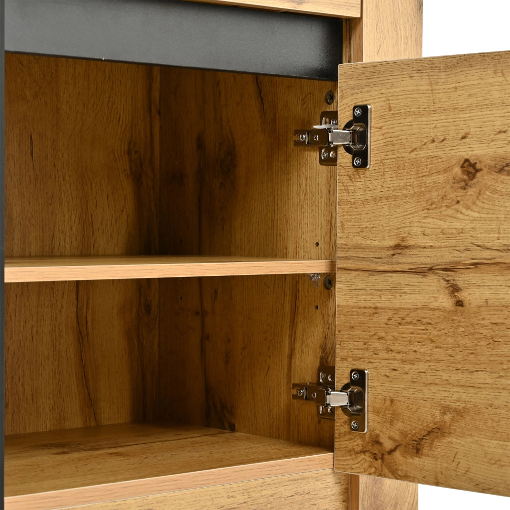 Credenza Sideboard 135¡Á35¡Á70 cm in truciolare, effetto venatura del legno naturale, con 3 cassetti e vani regolabili