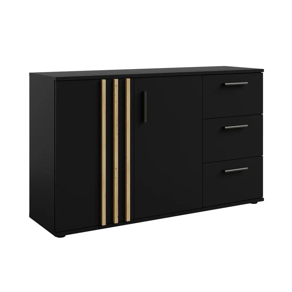 Comò VARIA - 2 ante e 3 cassetti - Design moderno colore nero e rovere artigiano