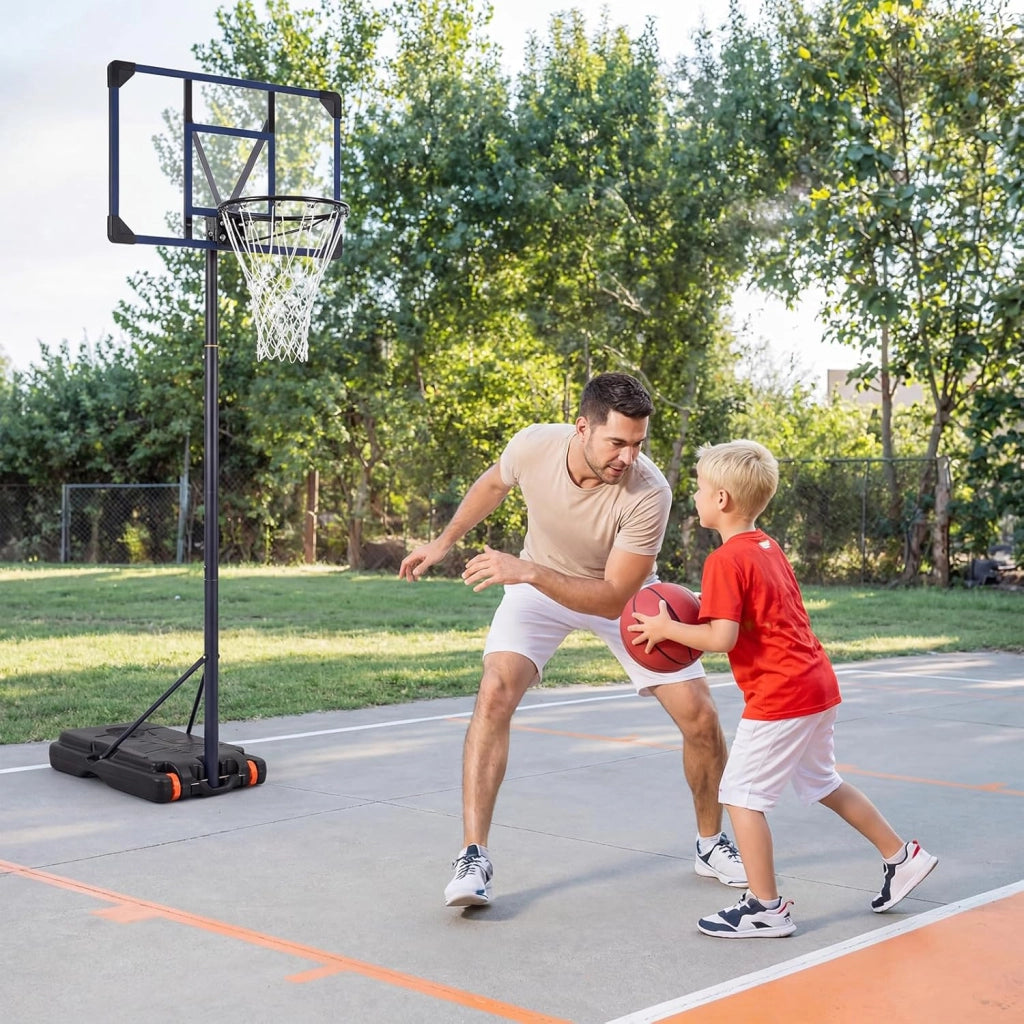 Canestro da Basket da Esterno, Canestro da Basket per Bambini con Altezza Regolabile 206-273,5 cm, Tabellone 82 cm e Base Riempiibile con Ruote, Sistema di Basket Portatile da Interno