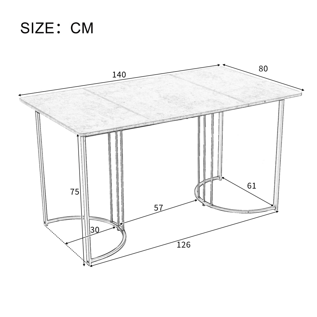 Tavolo da pranzo con 4 sedie in velluto, piano effetto marmo, gambe regolabili, per cucina e sala da pranzo, 140 × 80 cm