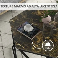Tavolino da Salotto Moderno con Piano Effetto Marmo e Struttura in MDF e Acciaio, 81x70x51.2 cm, Nero