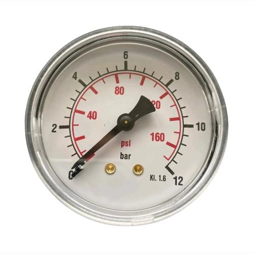 Manometro per Aria Compressa Doppia Scala 0-12 bar 0-170 psi Attacco Assiale Posteriore