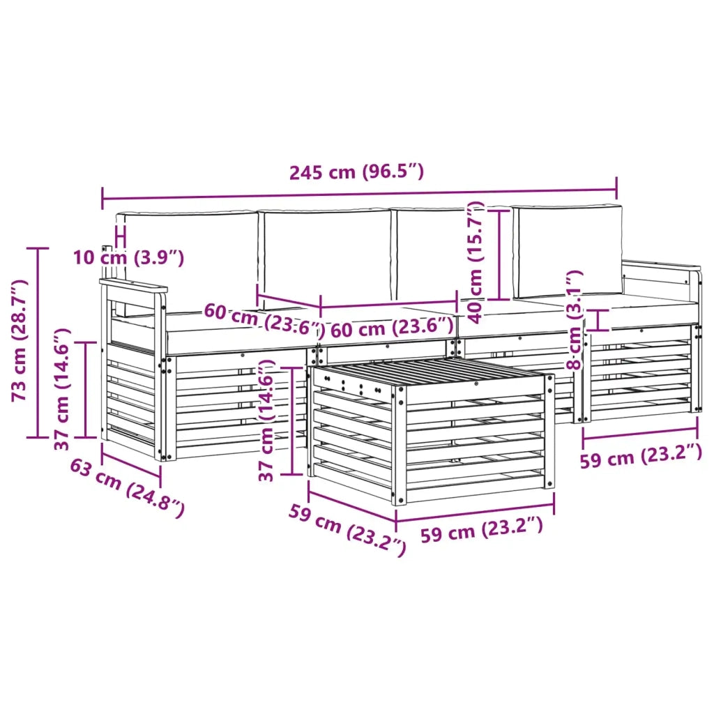 Set divani 5 pcs Naturale e Crema Legno di Acacia Massello 3374315
