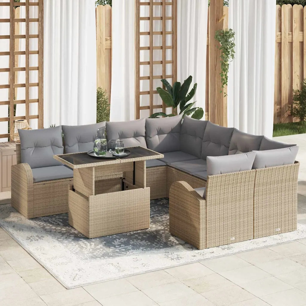 Set Divano da Giardino con archiviazione 9 pcs Beige polyrattan 3348616