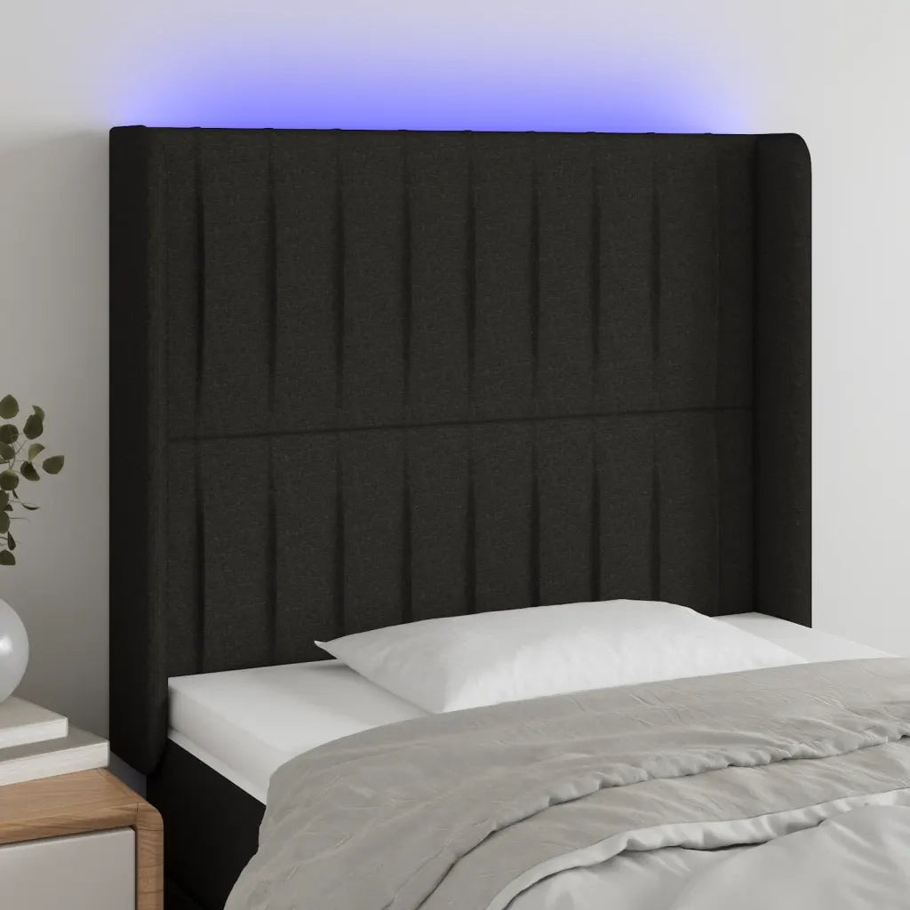 Testiera a LED Nera 103x16x118/128 cm in Tessuto 3124278