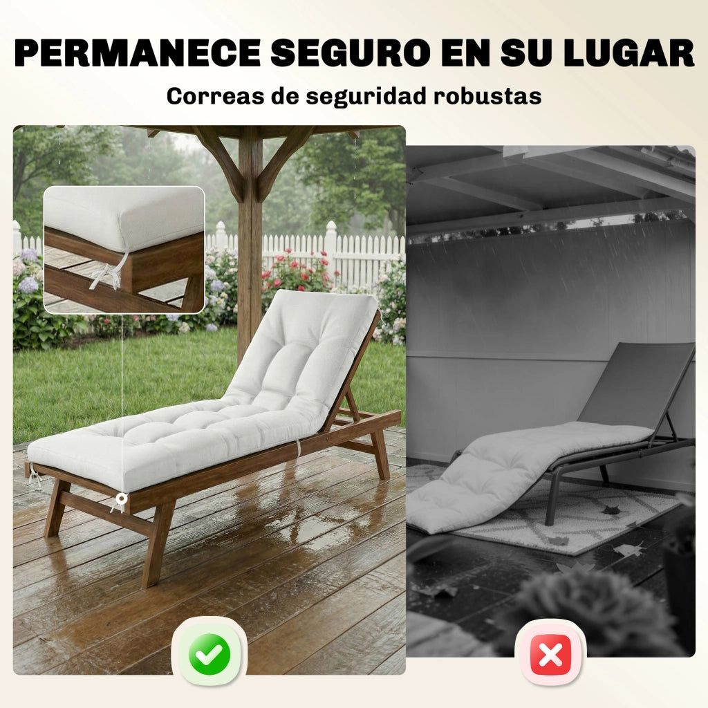 Cuscino per Panchina Esterno con Cinghie ¨C zephmum ¨C Crema 198x65x13 cm