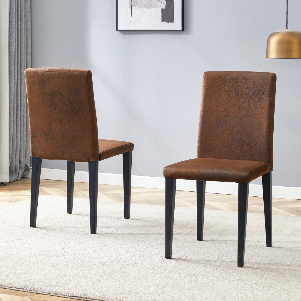 Sedia da pranzo Set di 2 schienale ergonomico e piedini antiscivolo in tessuto metallo Marrone Nero