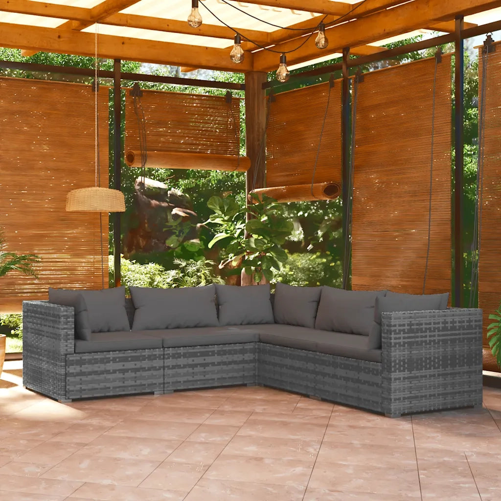 Set Divani da Giardino con Cuscini 5 pz in Polyrattan Grigio cod mxl 40381