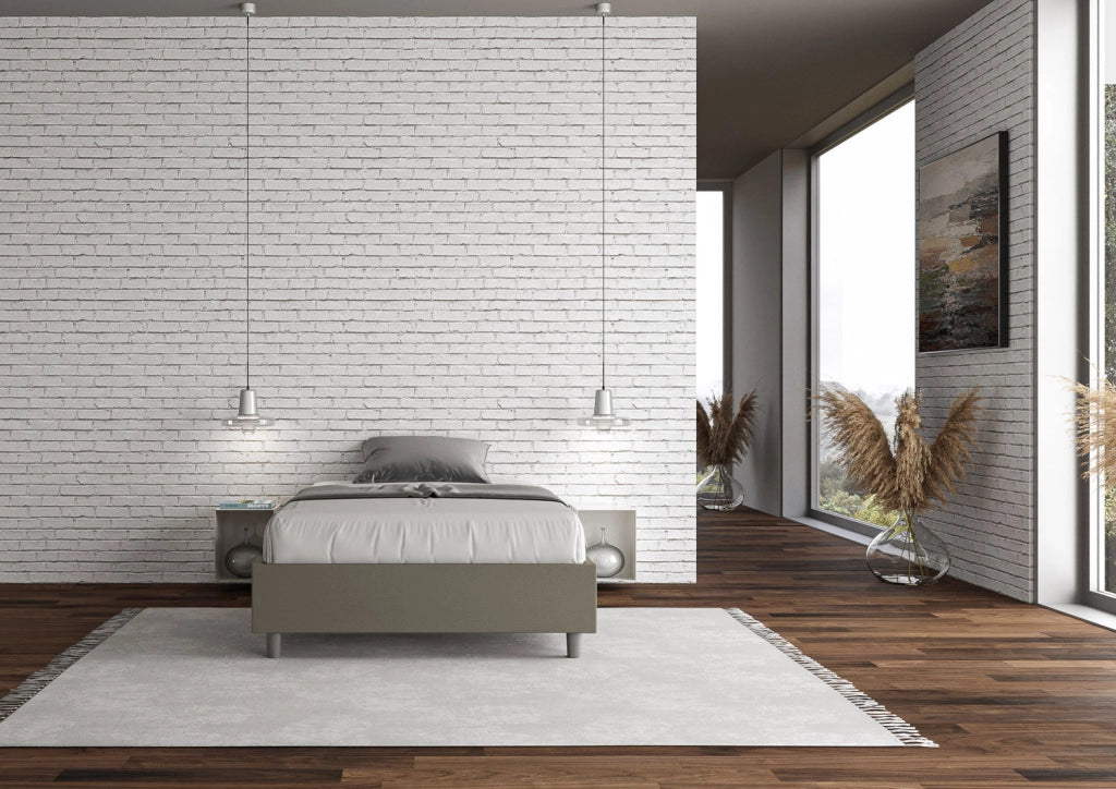 Letto una piazza e mezza con rete imbottito 120x190 similpelle bianco Azelia