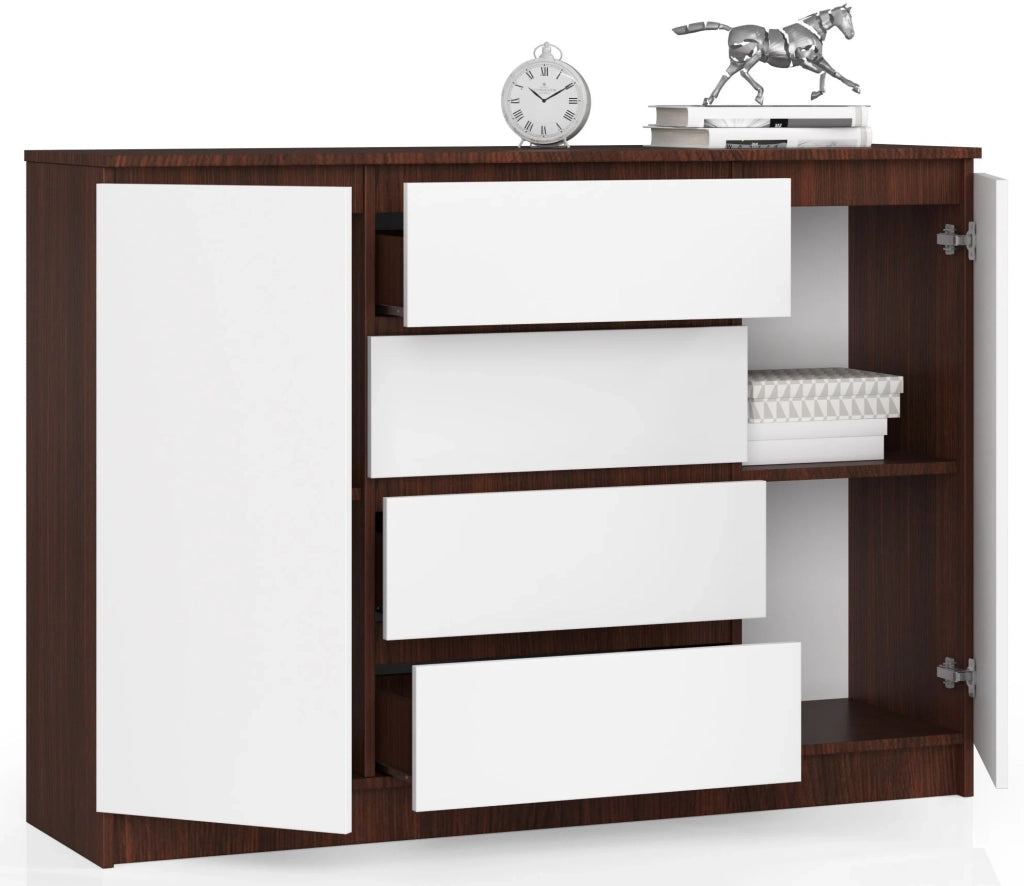 Cassettiera AKORD K140 Wengé 138 cm 2 ante 4 cassetti inserto frontale Bianco 138x40x99 cm