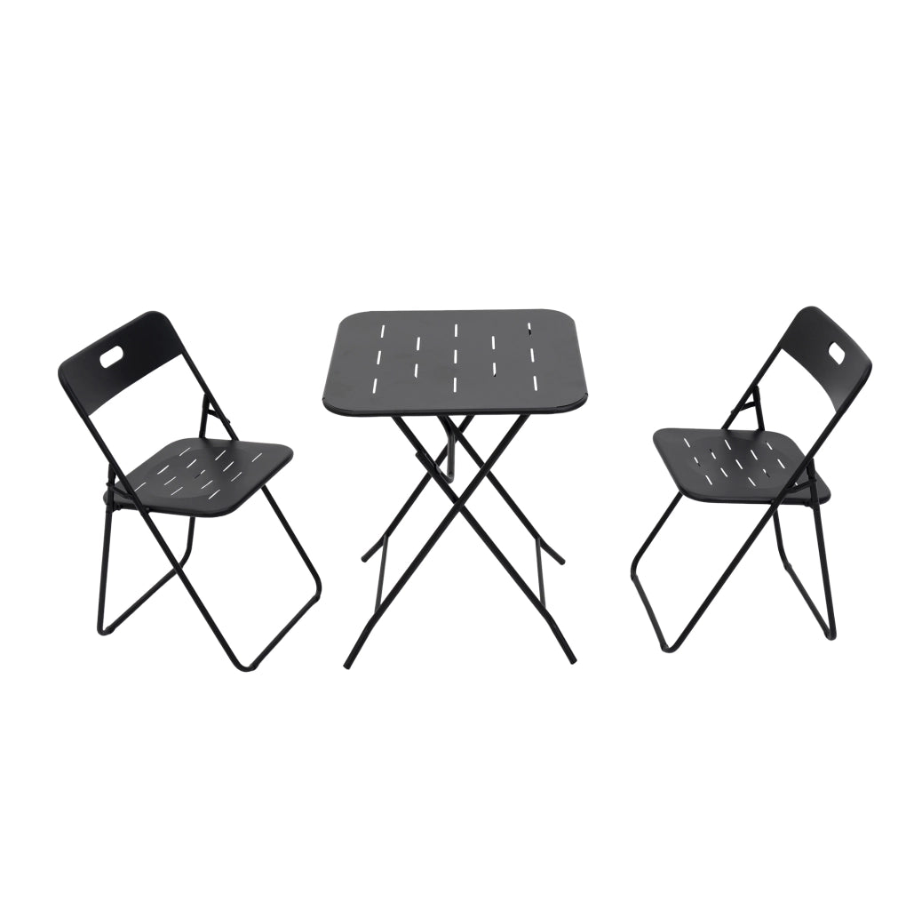 Set bistrot da esterno pieghevole 3 pezzi in acciaio; nero
