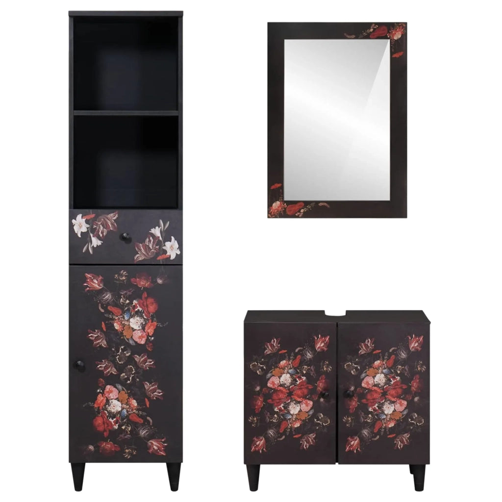 Set di Armadi da Bagno | Armadio da bagno con porta 3 pz Legno di mango massello