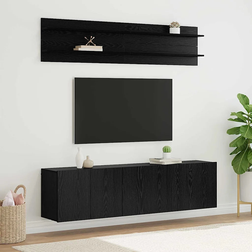 Mobile TV-Credenza per TV Montaggio a parete 6 pcs Rovere nero Legno multistrato