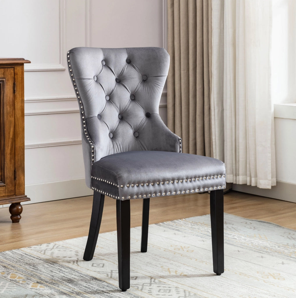 Set di 2 sedie da pranzo in velluto grigio con gambe in legno