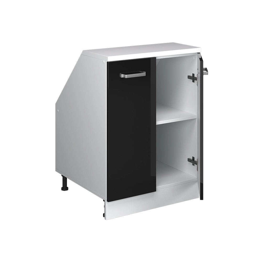 Mobile cucina sottotetto R-Line Nero lucido/Bianco 60 cm con 2 porte, carcassa 60 cm profondità Vicco