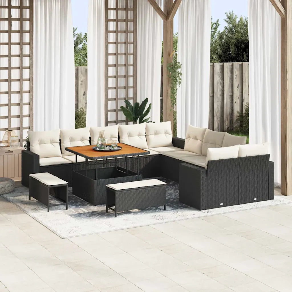 Set Divano da Giardino 13 pcs Nero polyrattan