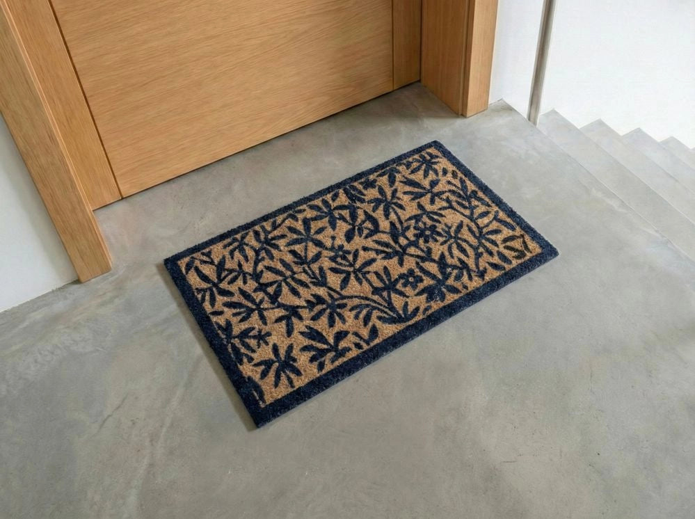 Zerbino in fibra di cocco naturale con fondo antiscivolo 60 x 90 cm Antiscivolo Decorativo Motivo foglie Zerbino di benvenuto