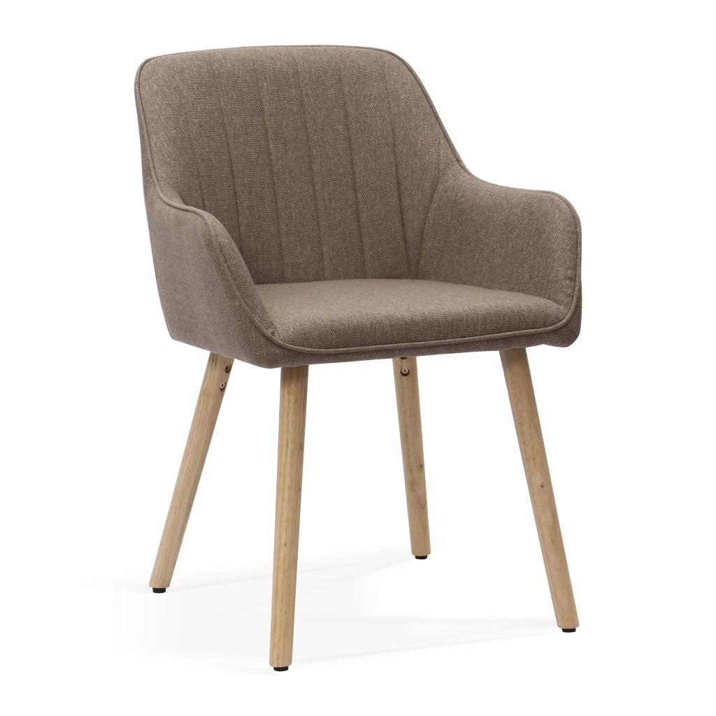 Sedia da pranzo con Braccioli Integrati e Schienale Alto, Design Ergonomico, in Tessuto e Legno, Marrone