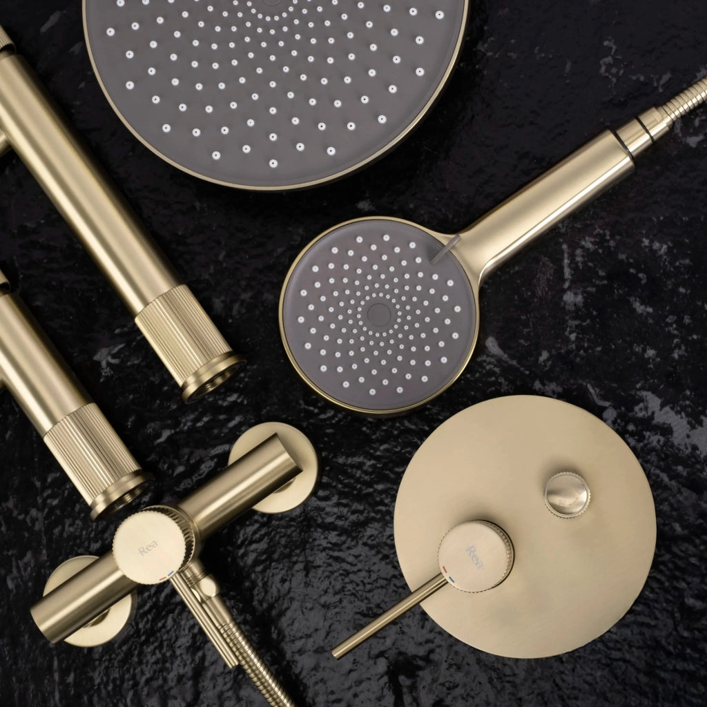 Set Doccia Da Incasso Rea Lungo Stripe Gold Brush + Box