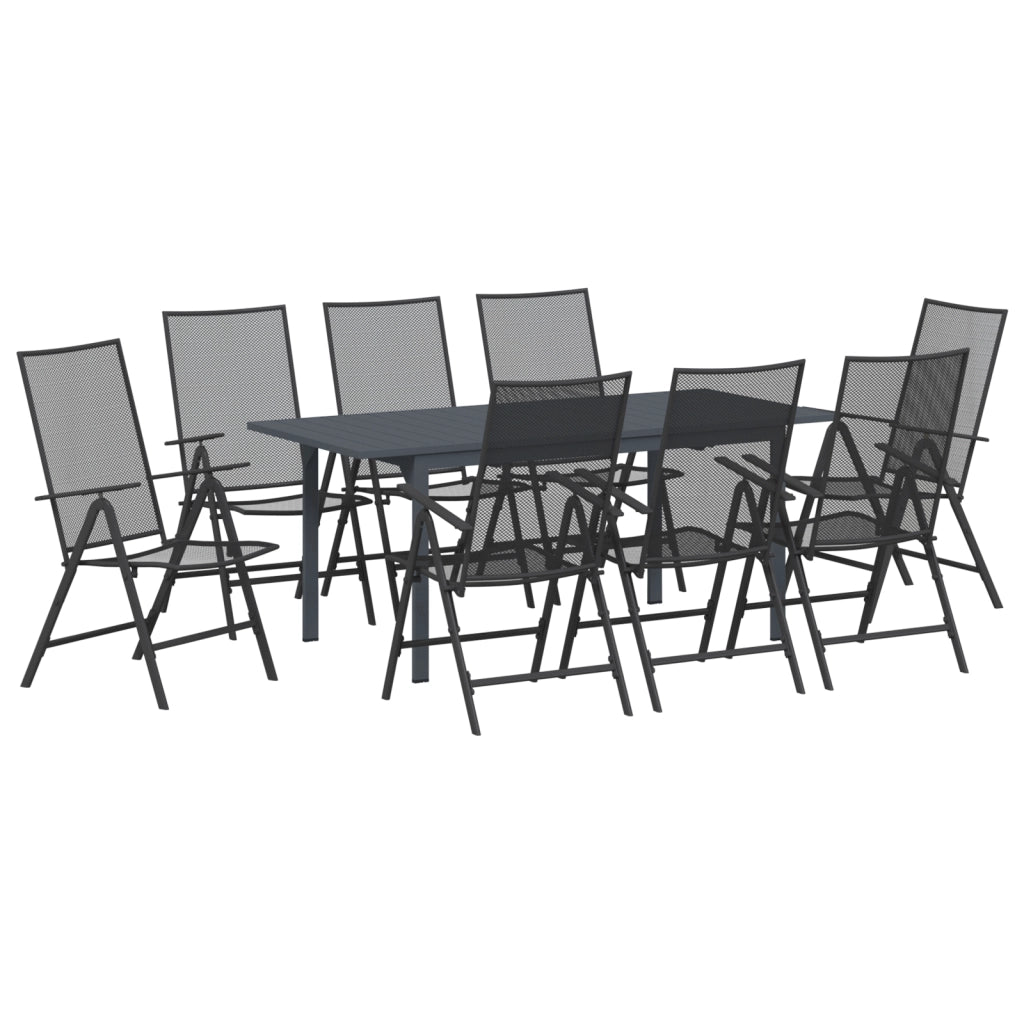 Set da Pranzo da Giardino da 9 Pezzi in Acciaio Antracite