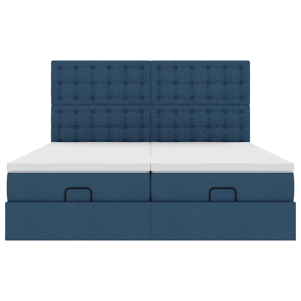 Struttura Letto Pouf con Materassi Blu 160x200 cm in Tessuto