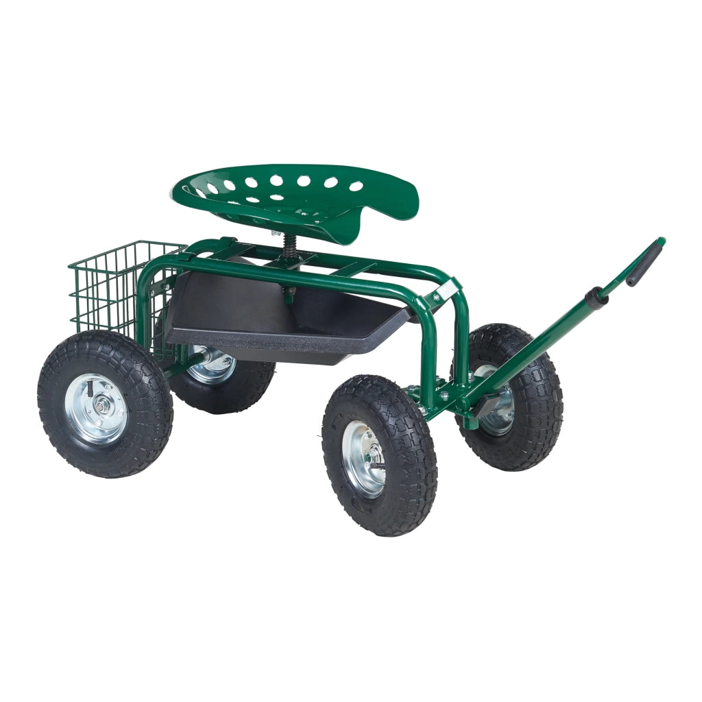 Sgabello da giardino con ruote verde nero argento 80,5 x 45 cm 03_0011104