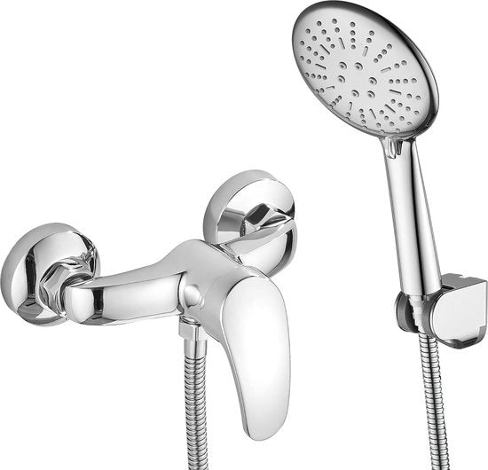 Attacco per doccetta e kit di doccia, con tubo in acciaio inox da 1,5 m, sistema di doccia con 3 tipi di getto, finitura cromata, adatto per vasche da bagno e pareti doccia