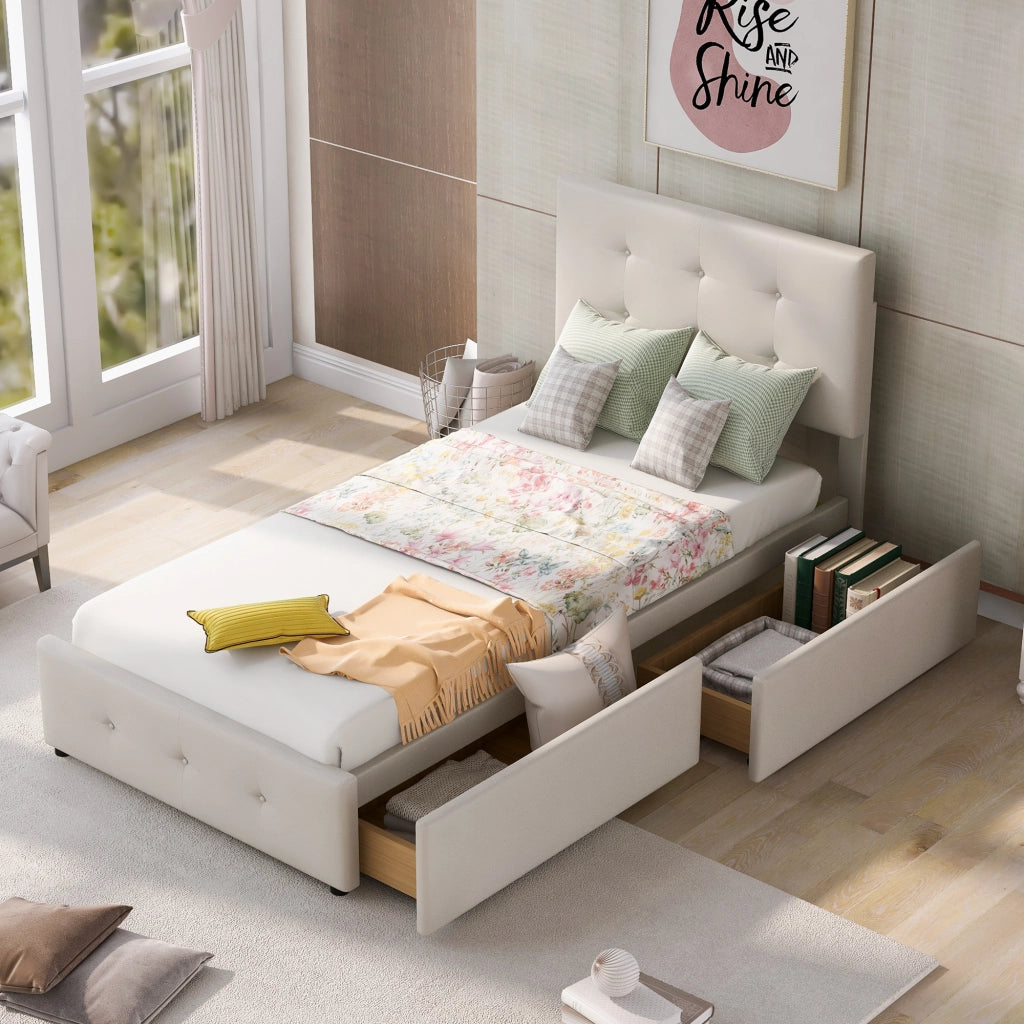 letto imbottito velluto beige 90 x 200 cm