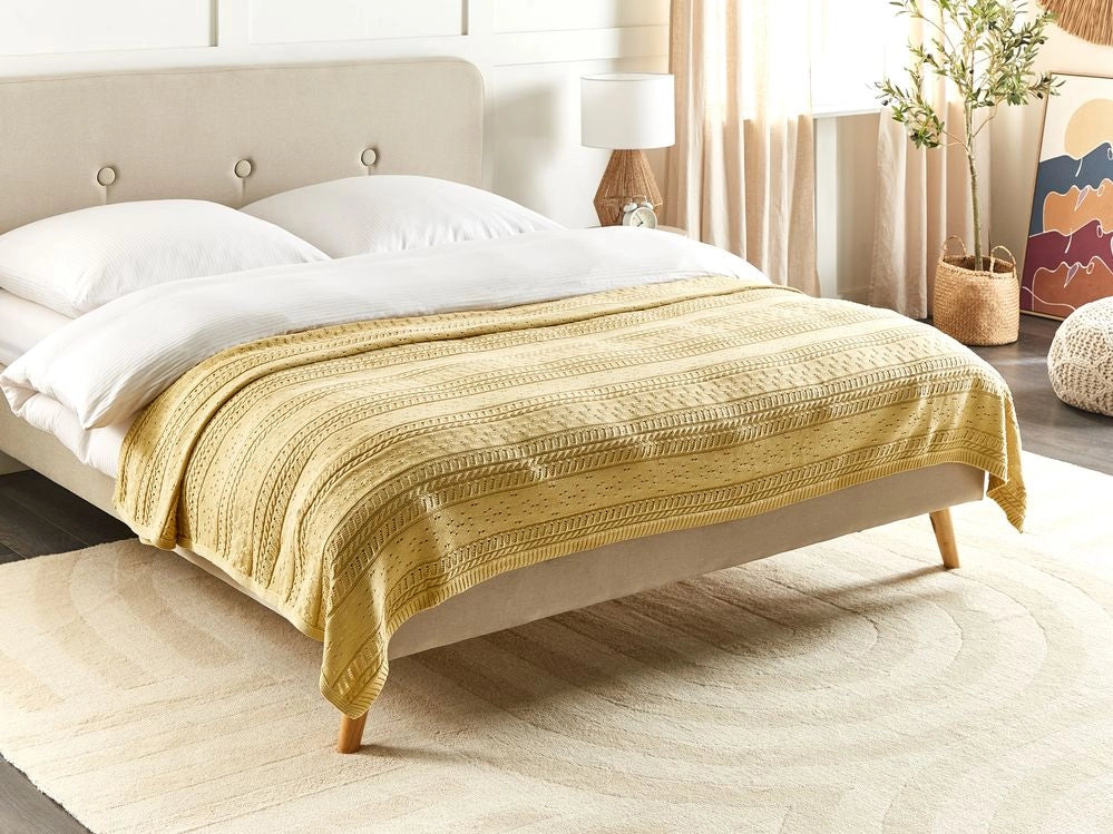 Copriletto Giallo Tessuto di cotone 150 x 200 cm Decorativo Biancheria da letto Design Classico Camera da letto
