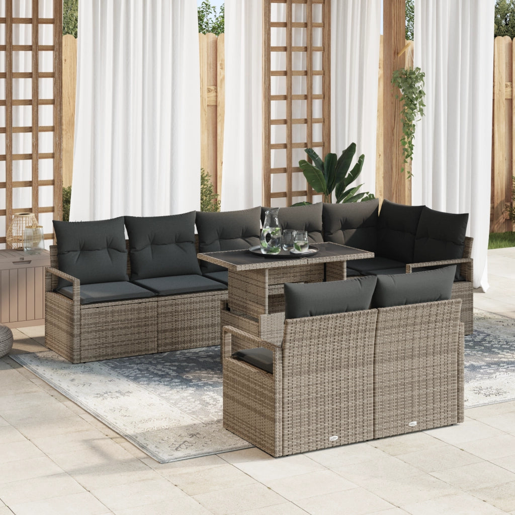 Set Divano da Giardino 9 Pezzi con Cuscini Grigio Polirattan
