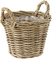 Vassoio con maniglie - Ø 30 cm - altezza 23 cm - intreccio grigio/marrone - per piante