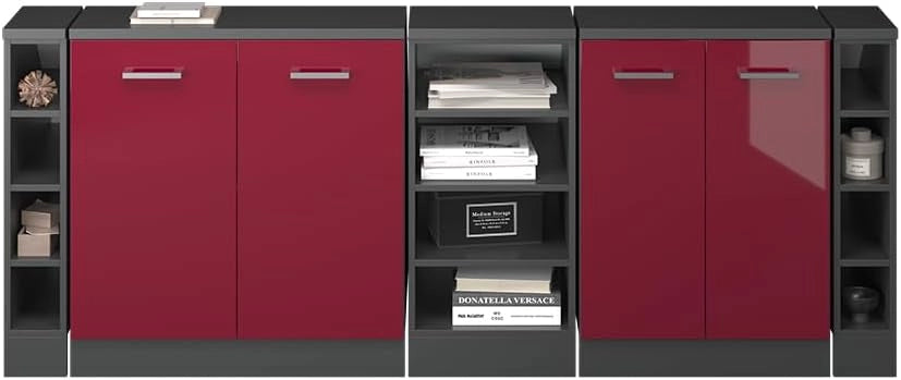 Set di mobili sottotetto Rion, Rosso lucido, 210 cm Set di 5 carcasse armadio profondità 60 cm, adatto per il salvaspazio sotto tetti spioventi
