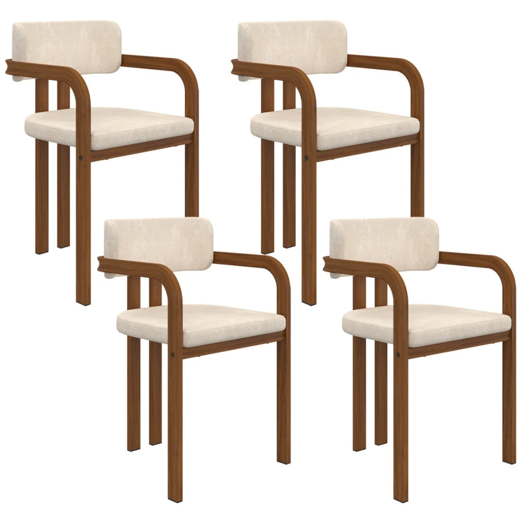 IDMarket - Set di 4 sedie da pranzo e poltroncine da tavolo ESMA in metallo effetto noce e tessuto di ciniglia beige con braccioli