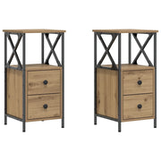 Set di 2 Comodini | Armadio da Notte | Mobiletto da notte Rovere Artigianale 34x35,5x70 cm Legno Multistrato