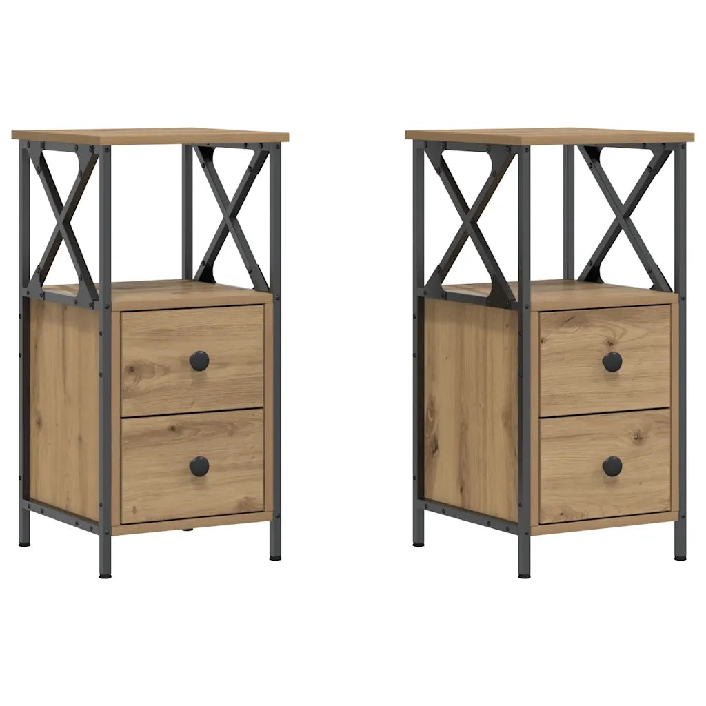 Set di 2 Comodini | Armadio da Notte | Mobiletto da notte Rovere Artigianale 34x35,5x70 cm Legno Multistrato