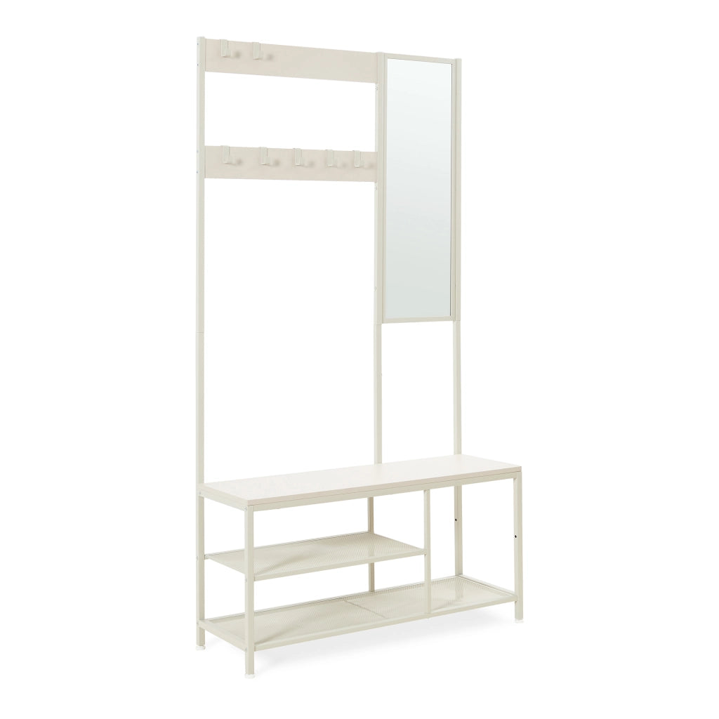 Stand Appendiabiti Napinerg con Specchio Panca e Scarpiera 185 x 98 x 34 cm - Avena Oatmeal [en.casa]